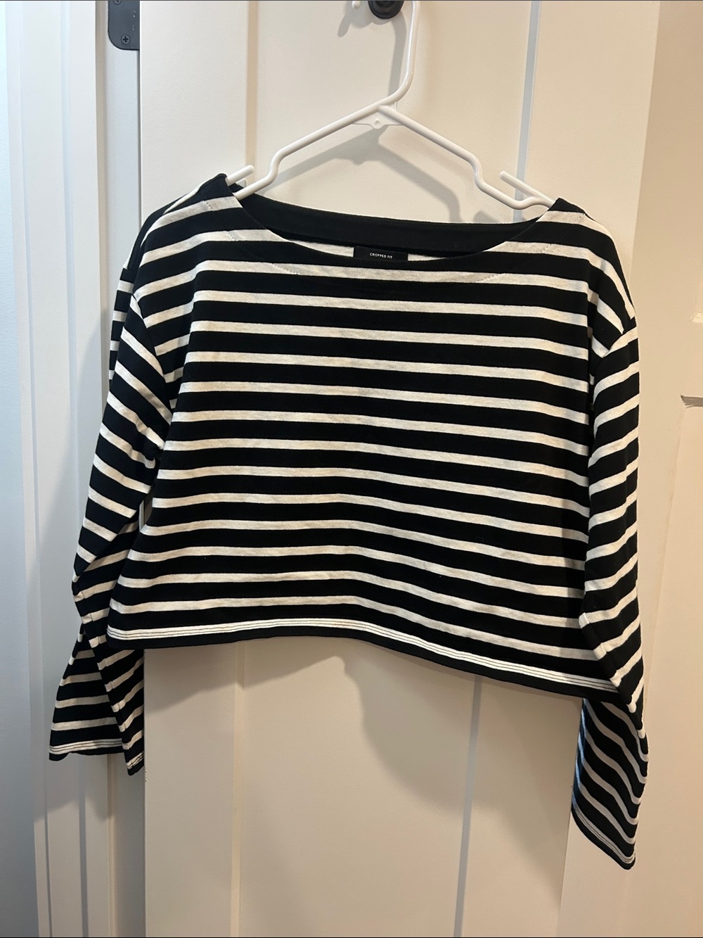 J. Crew Black & White Striped Cropped Long-Sleeve Tee